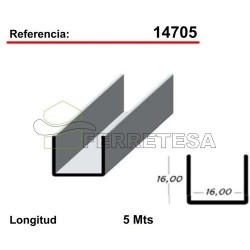 PERFIL "U" 5M.S-16 PLATA MATE 14705