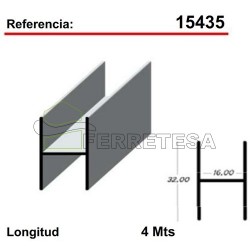 PERFIL "H"16 4M. PLATA MATE 15435