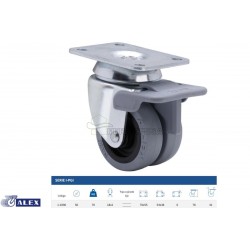 RUEDA DOBLE 1-0396 Ø50 GOMA GRIS 50 Kg CON FRENO