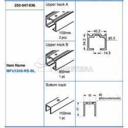 SET DE CARRILES RECTOS SUPERIOR-INFERIOR PARA CORREDERA ENRASADA MFU1200-RS-BL