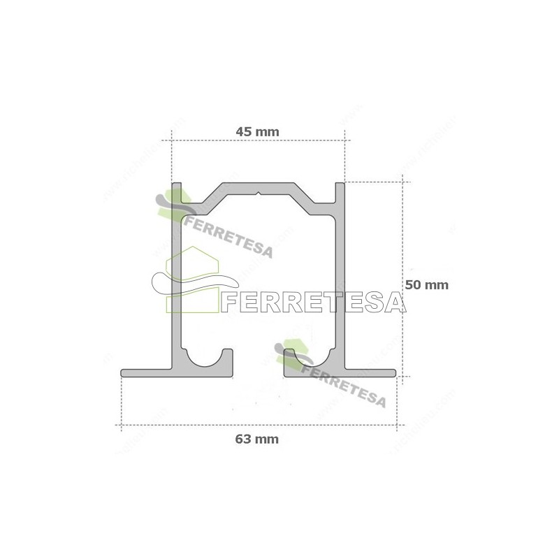 CARRIL U150 CON ALAS ALUM. ANODIZAD. 4m.