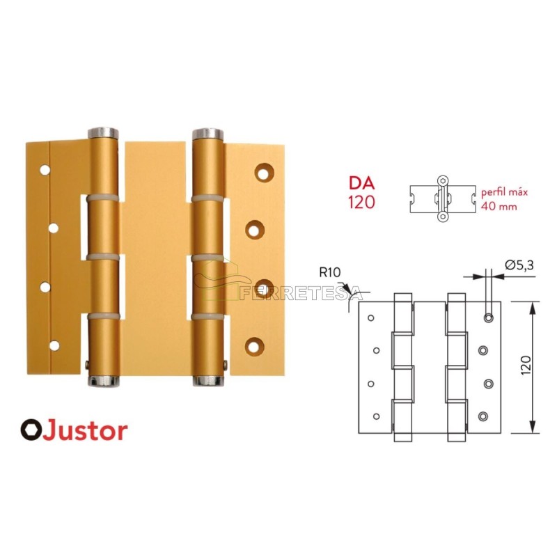 BISAGRA MUELLE 54 DA 120x40 2Uds ORO JUSTOR
