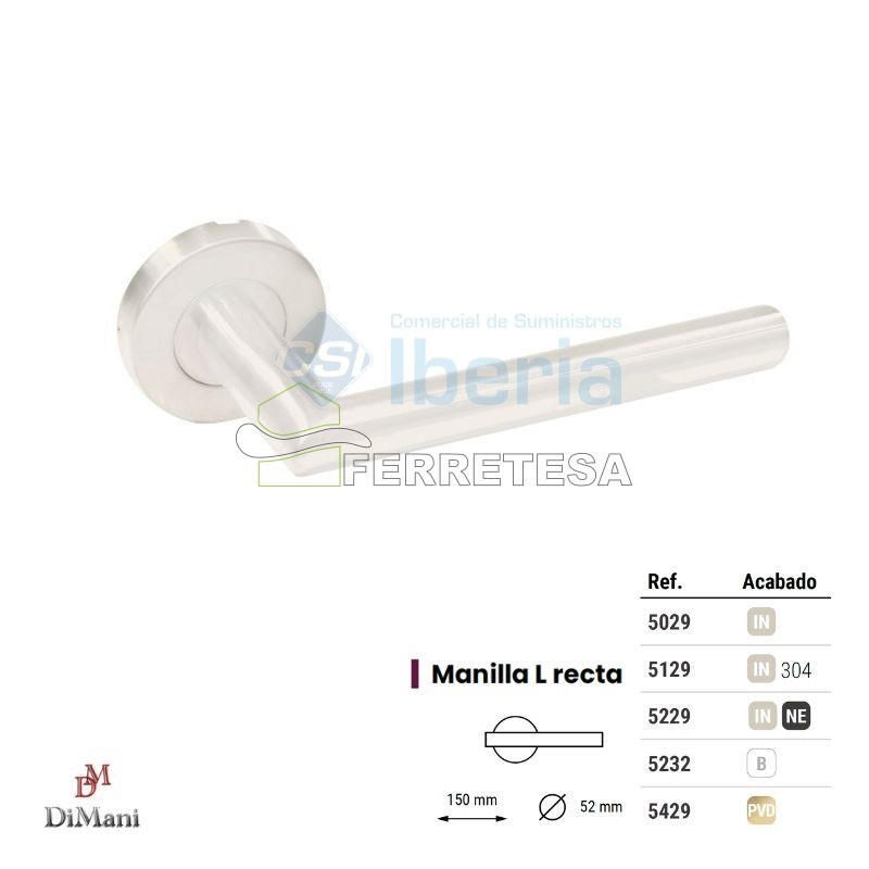 MANIVELA C/R Ø50 L RECTA INOX BLANCO 5232