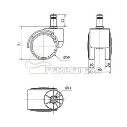 RUEDA PARA SILLA DE OFICINA 1-0497 CON ESPIGA A PRESIÓN DE 11x22