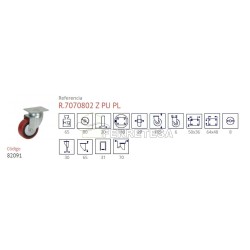 RUEDA 707.0802 Z ROJA Ø80 SIN FRENO 65Kg