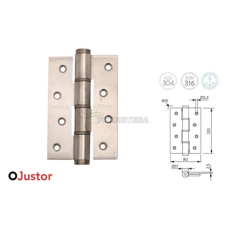 BISAGRA MUELLE 53 SA 120mm 2 Und INOX JUSTOR