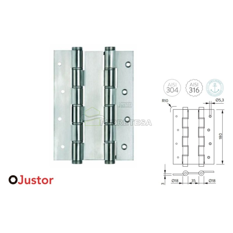 BISAGRA MUELLE 59 DA 180x40mm ACERO INOX JUSTOR